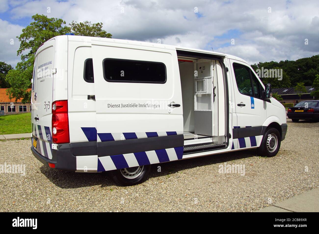 Veenhuizen, the Netherlands - July 29, 2020: Dutch prisoner van parked by the side of the road. Nobody in the vehicle. Stock Photo
