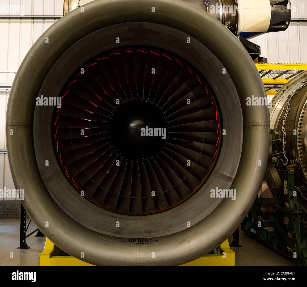 Close up of General Electric Aviation CF6 fan aeroplane jet engine Stock Photo