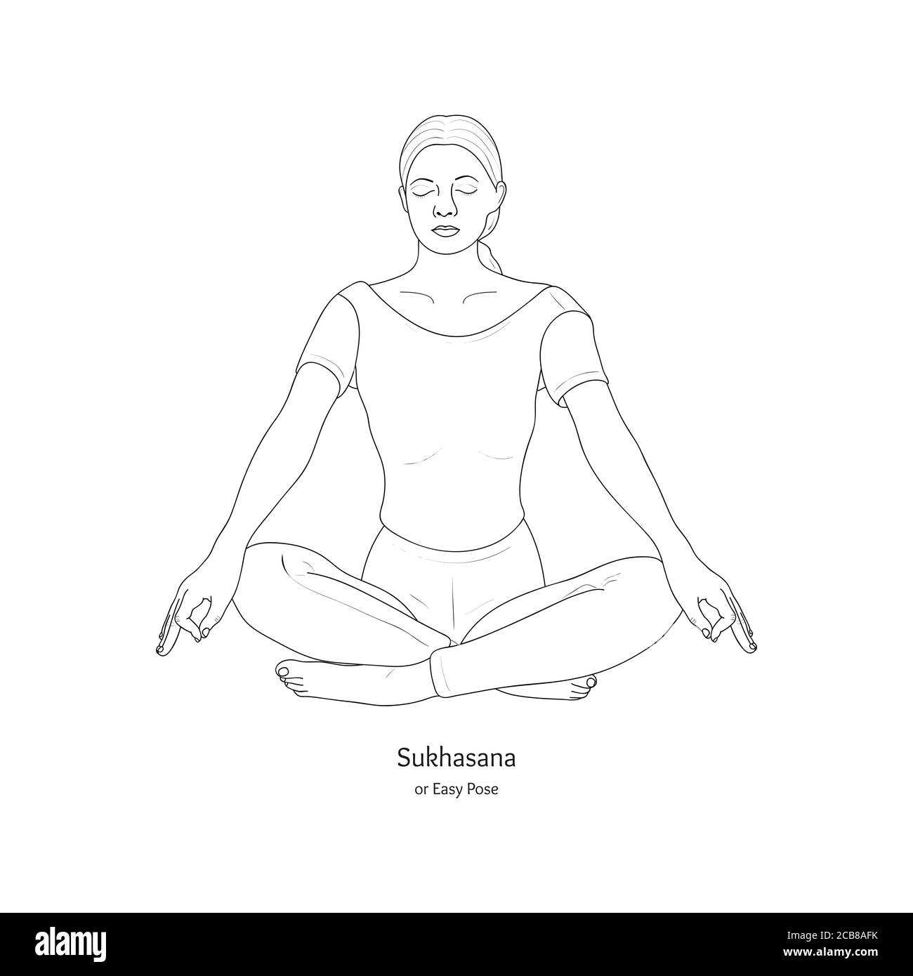 Sukhasana or Easy Pose with Gyan Mudra. Yoga Practice. Vector. Stock Vector
