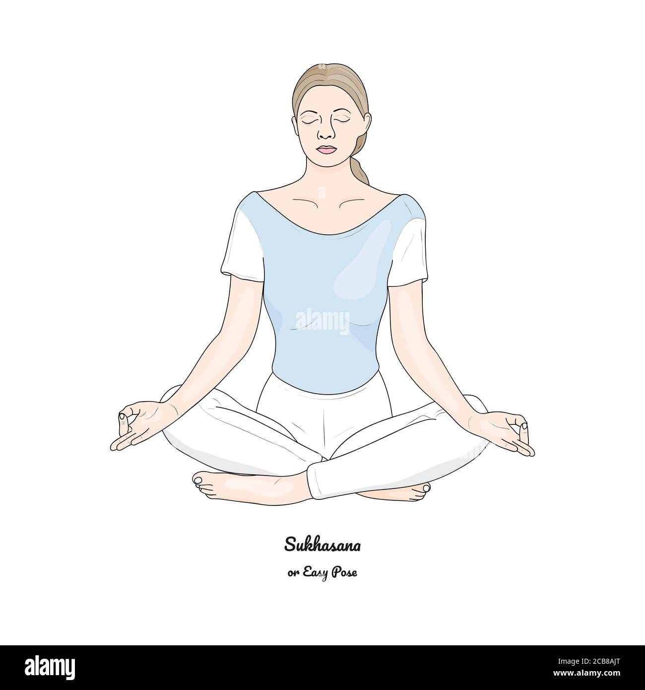 Sukhasana or Easy Pose with Chin Mudra. Yoga Practice. Vector. Stock Vector