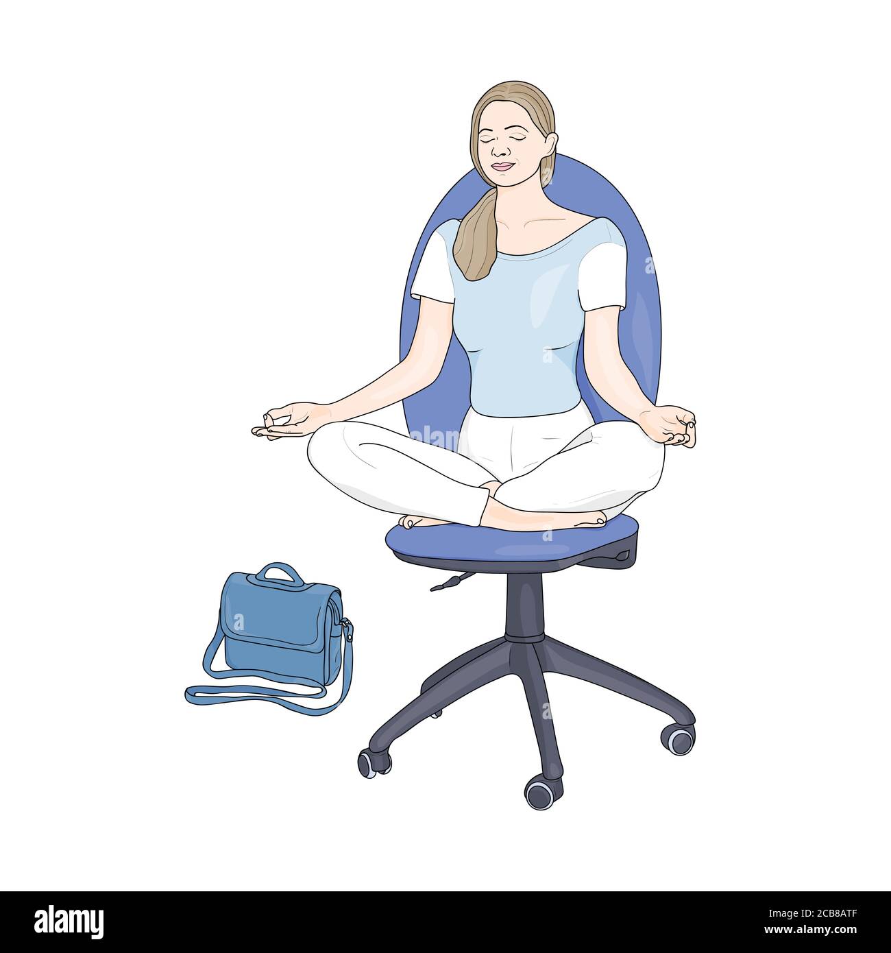 A girl meditating on the office chair. Vector. Stock Vector