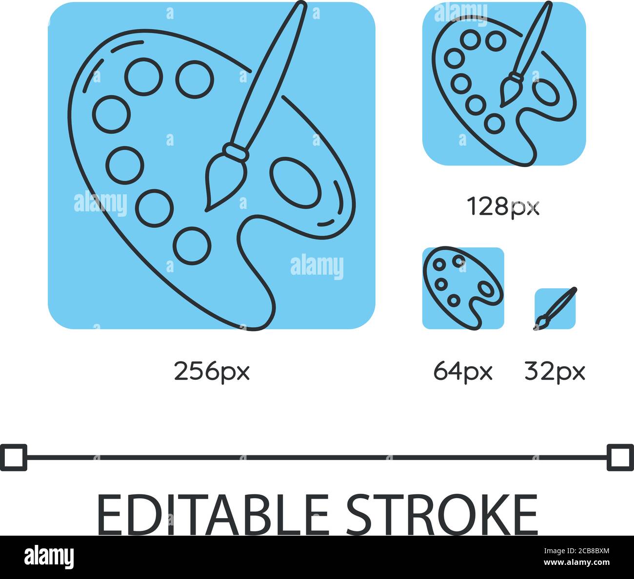 Art palette blue linear icons set. Creative hobby, crafting. Artist ...