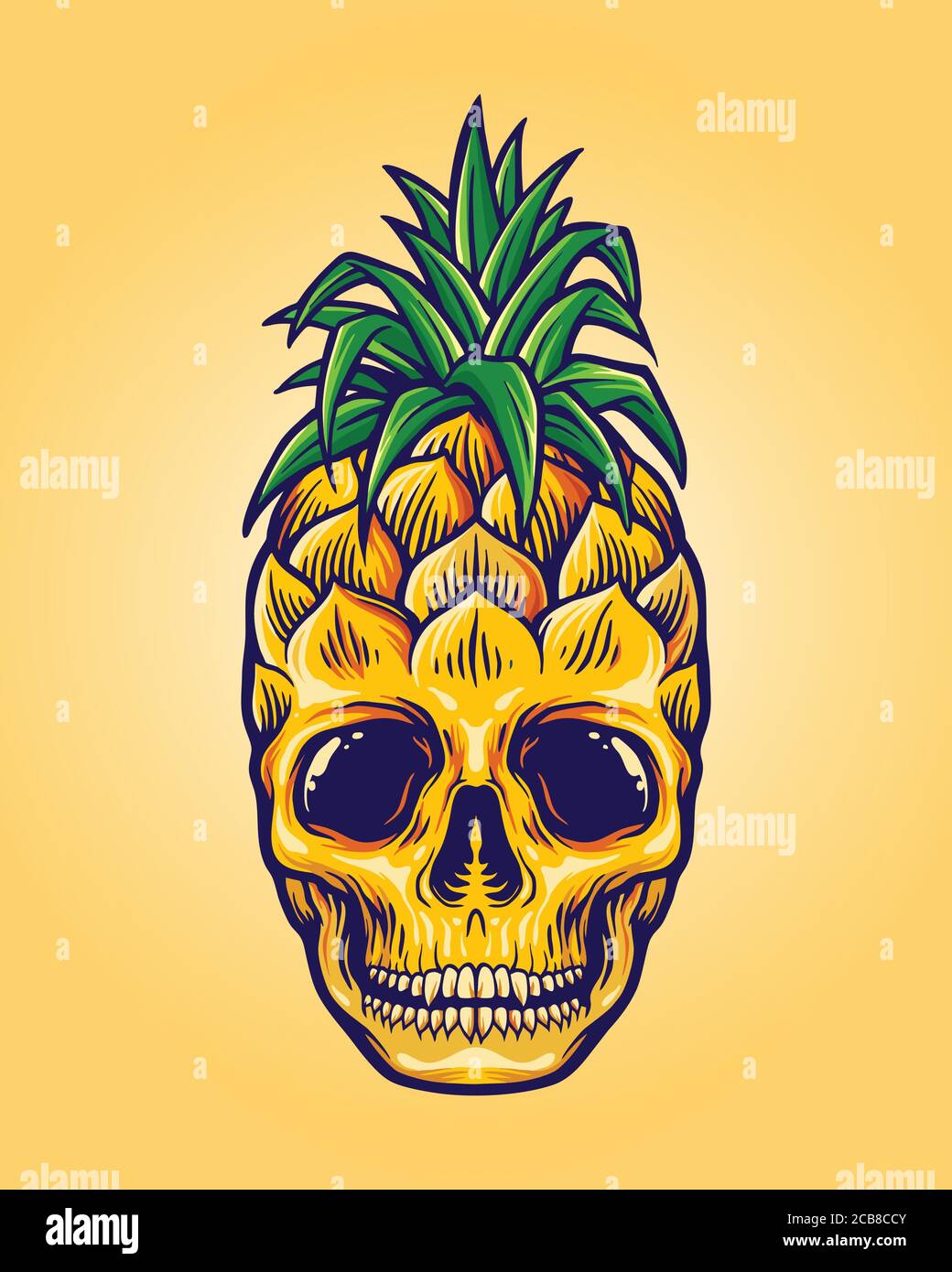 Pineapple Skull Summer Character Stock Vector
