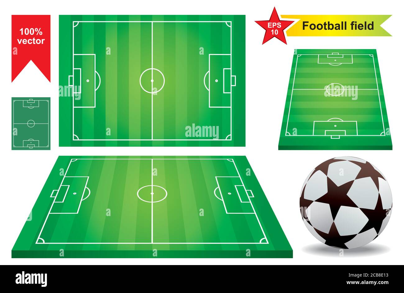 Football field collection. Soccer field. Soccer ball. Football ball