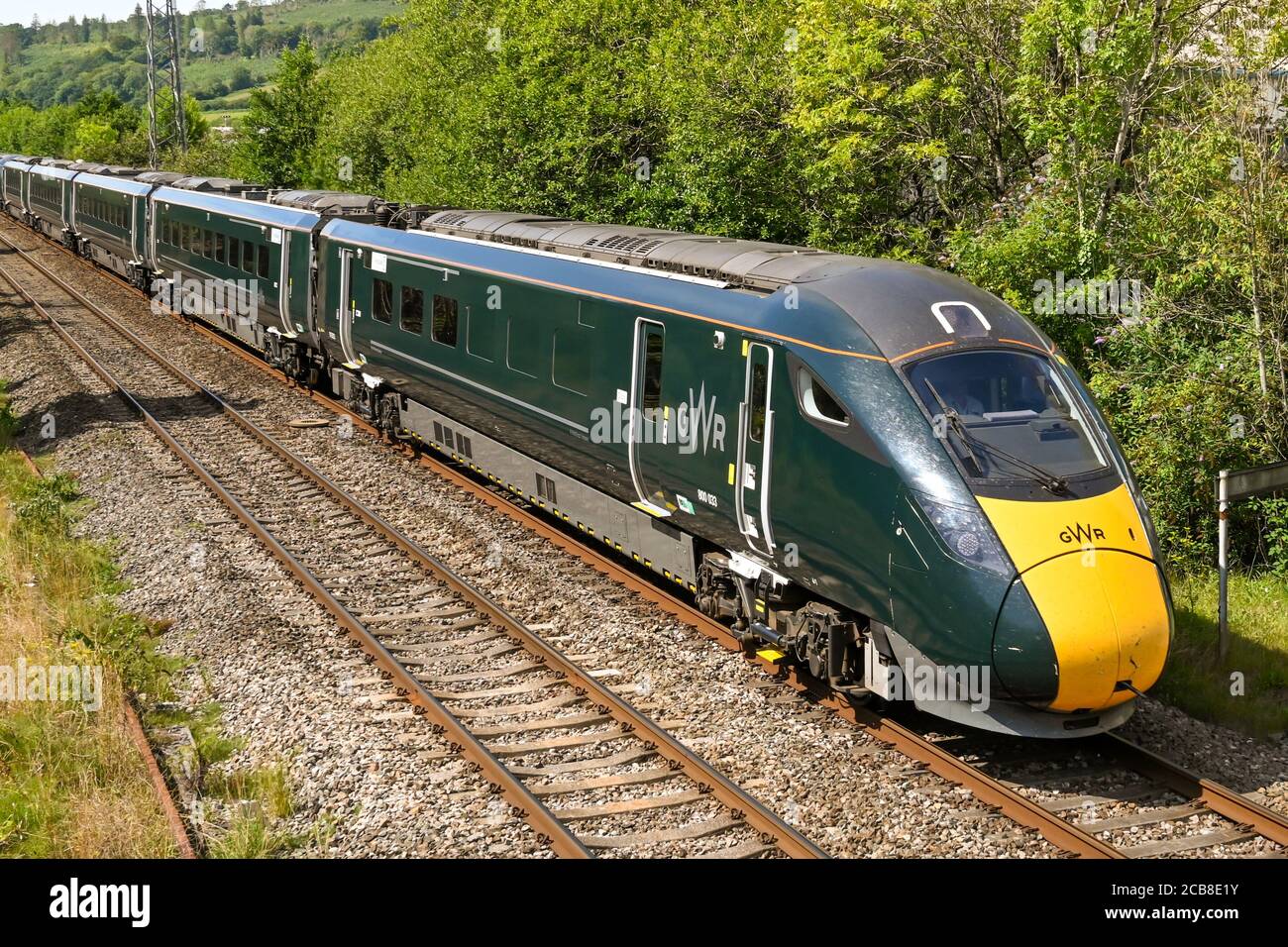 Pontyclun, Wales - August 2020: New electro diesel high speed train operated by Great Western Railway. The train is manufactured by Hitachi. Stock Photo