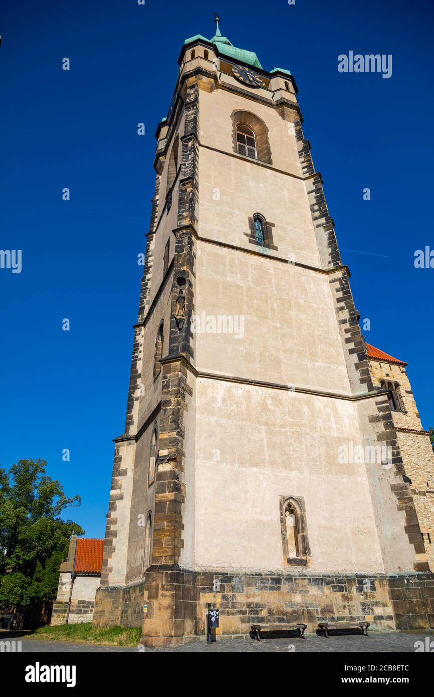 Steple of gothic church of St. Peter and Paul in town Melnik, Czech republic Stock Photo