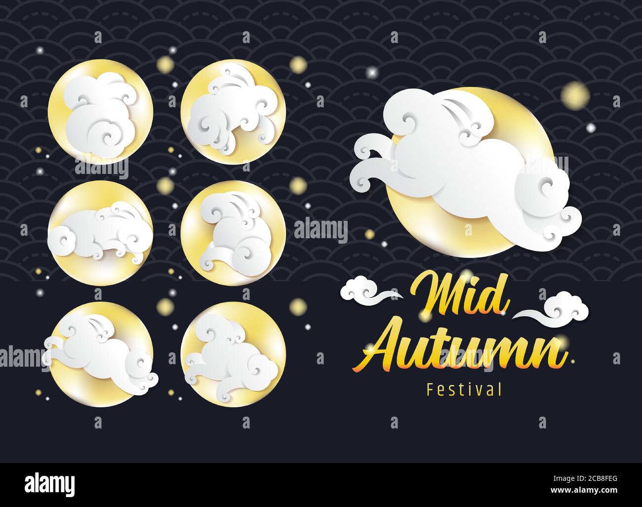 Mid Autumn Festival Design Template Rabbit Bunny In Cloud Shape And The Full Moon Gradient Style Isolated On Seamless Water Wave Background Stock Vector Image Art Alamy