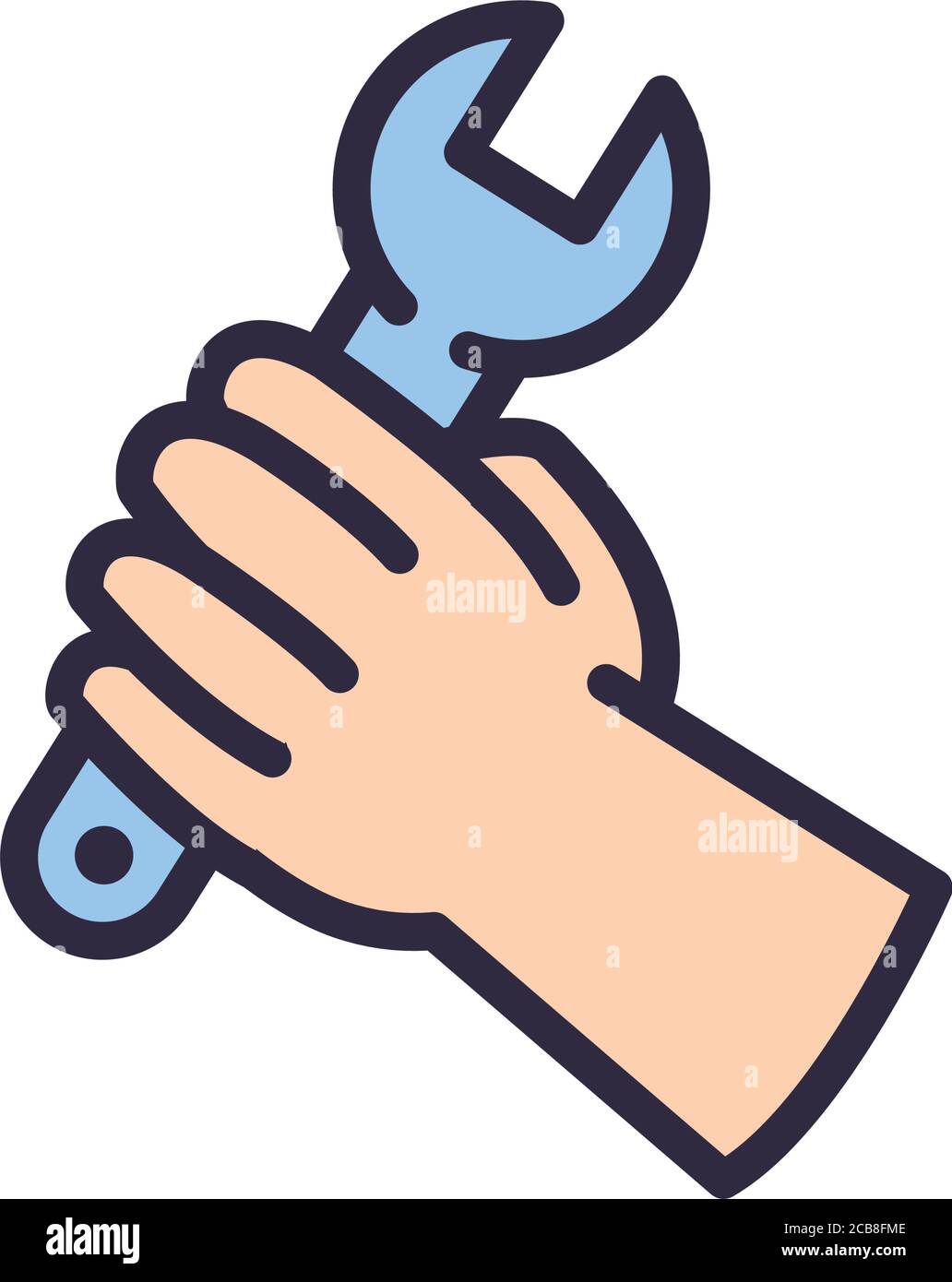hand holding wrench line and fill style icon design of Construction ...