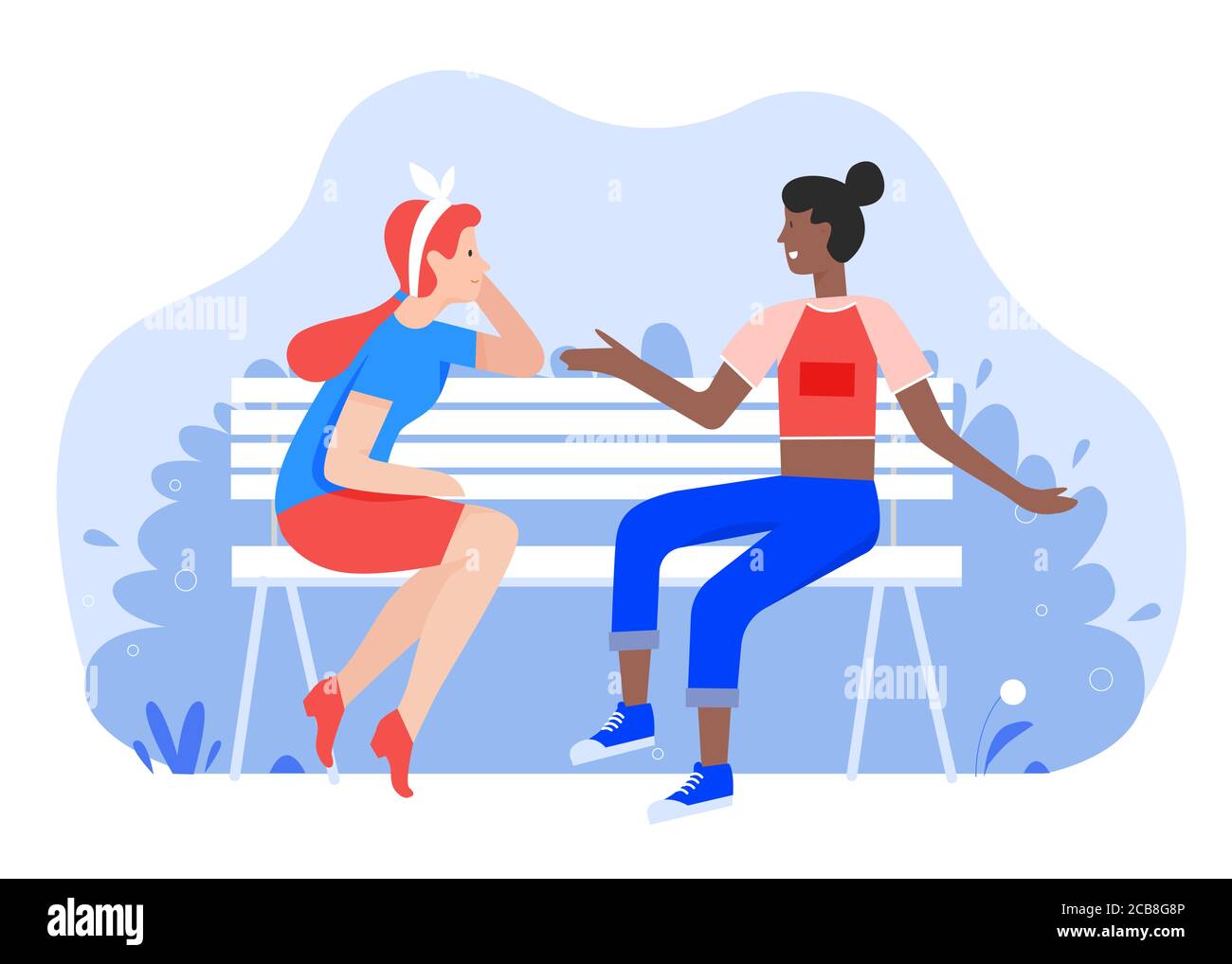 Children friend flat vector illustration. Cartoon young happy child girls meeting, cheerful best friends characters sitting on bench together and talking. Female childhood friendship isolated on white Stock Vector Image & Art - Children friend flat vector illustration. Cartoon young happy child girls meeting, cheerful best friends characters sitting on bench together and talking. Female childhood friendship isolated on white Stock Vector Image & Art -