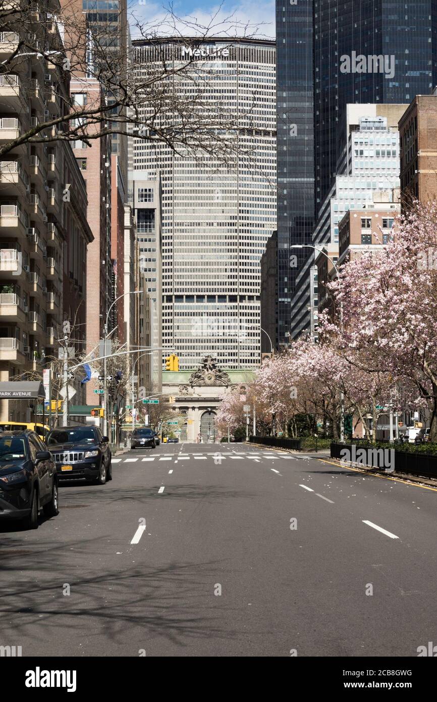 Park Avenue in Murray Hill is almost completely empty of traffic due the 2020 COVID-19 pandemic, New York City, USA Stock Photo
