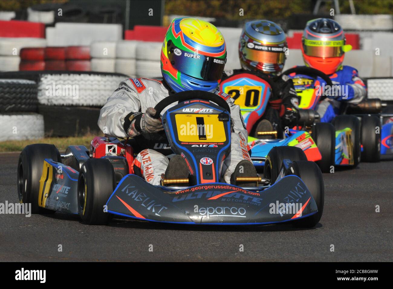 Williams F1 driver George Russell in his early Cadet Karting career. Stock Photo