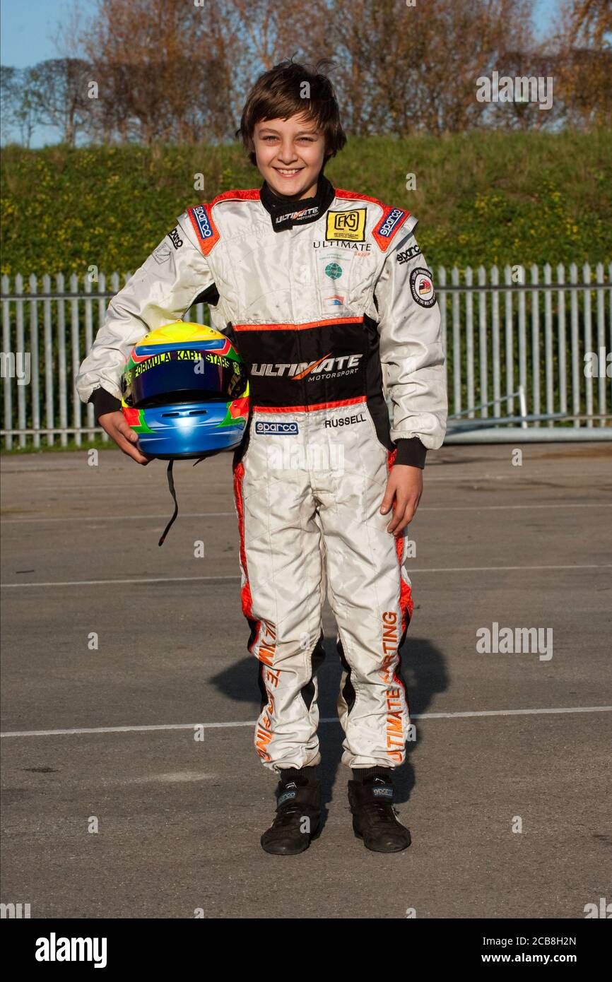 Williams F1 driver George Russell in his early Karting career. Stock Photo