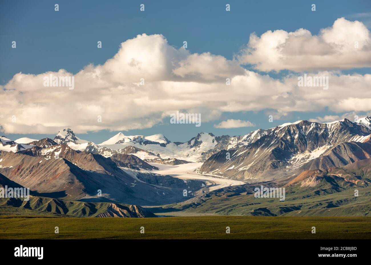 Evening light on Gulkana Glacier and Alaska Range in Interior Alaska. Stock Photo