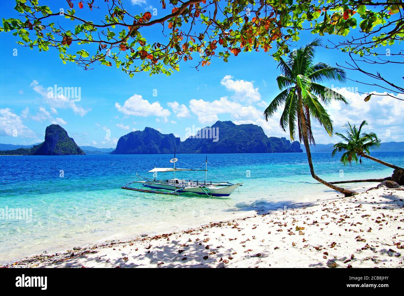 Splendid exotic nature of El nido, Palawan island, Philippines. Island hopping Boat trip Stock Photo