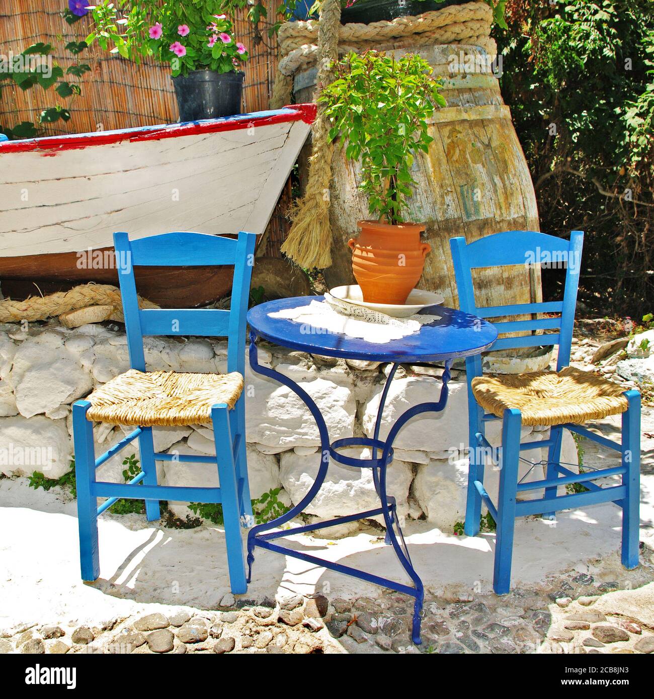 Charming traditional street bars and taverns of Greece with typical