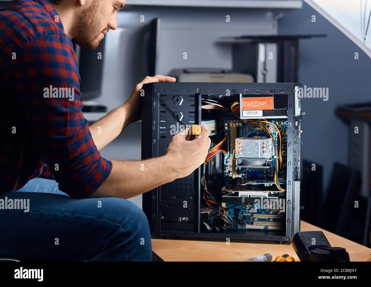 Specialised Computer Repair Technician Testing An Old System Unit Close Up Side View Photo Stock Photo Alamy