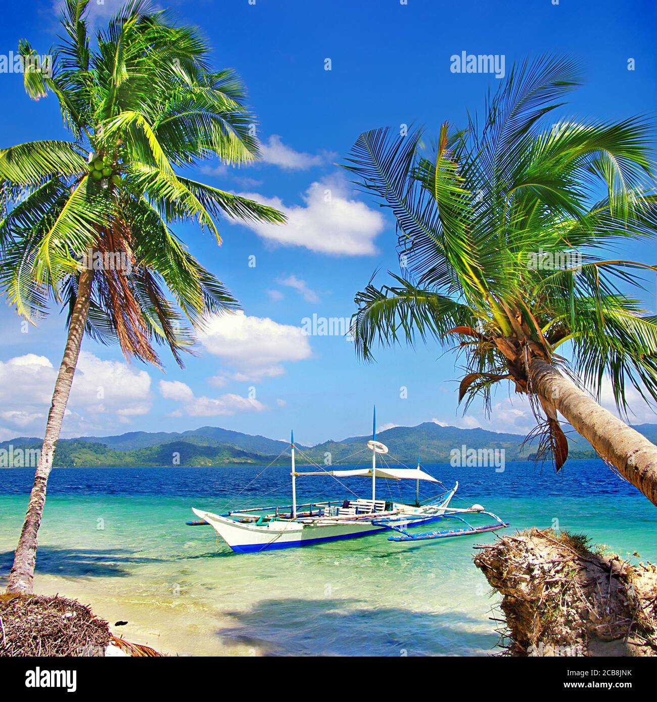Splendid exotic nature of El nido, Palawan island, Philippines. Island hopping Boat trip Stock Photo