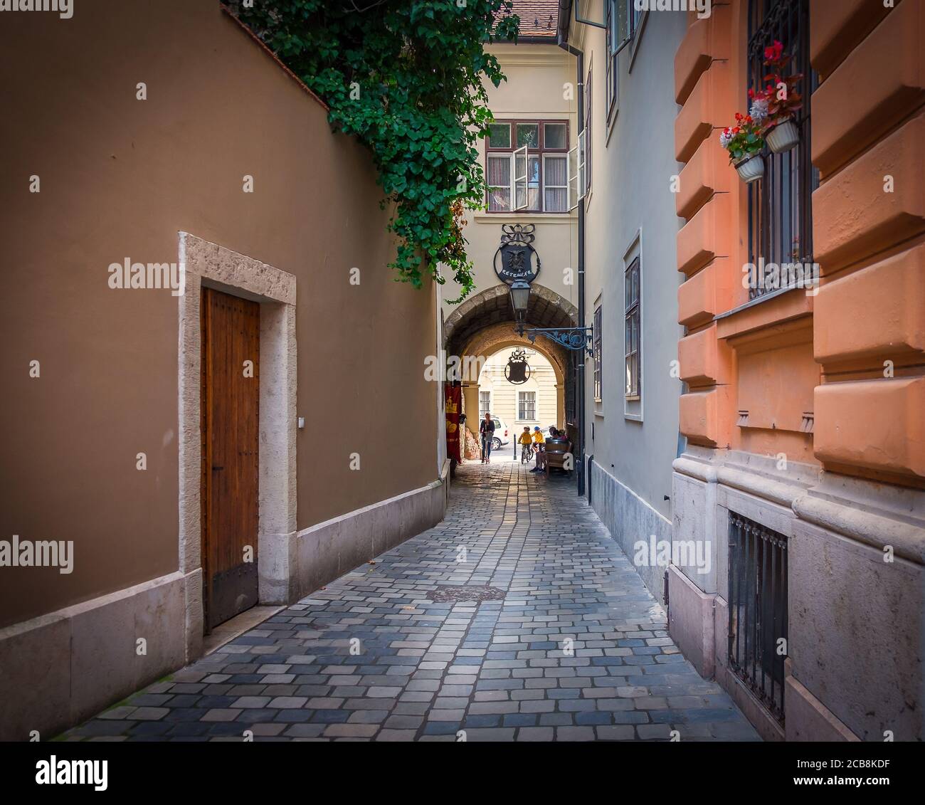 Budapest, Hungary, Aug 2019, view of an alleyway in the Buda Castle District Stock Photo