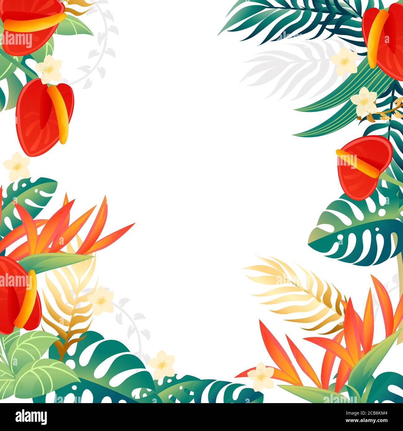 Set of three decorative flowers red anthurium floral element for garden