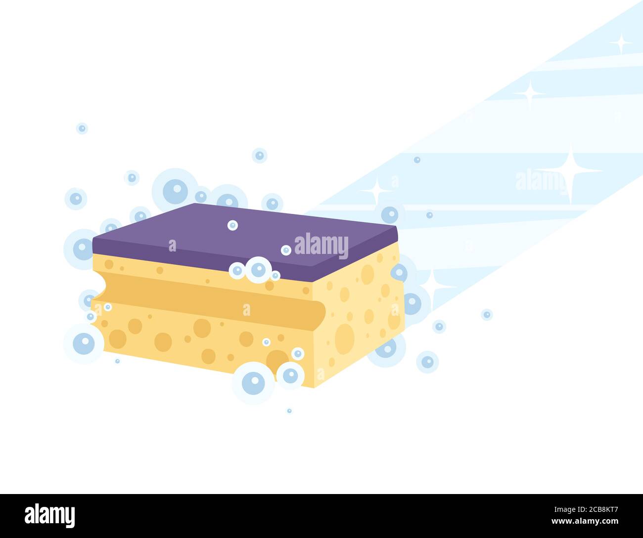 Cleaning home foam sponge wipe on floor with chemical water and bubbles ...