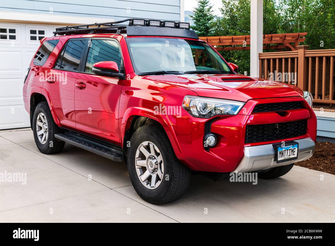 Red 2014 Toyota 4Runner Trail Premium, Central Colorado, USA Stock Photo