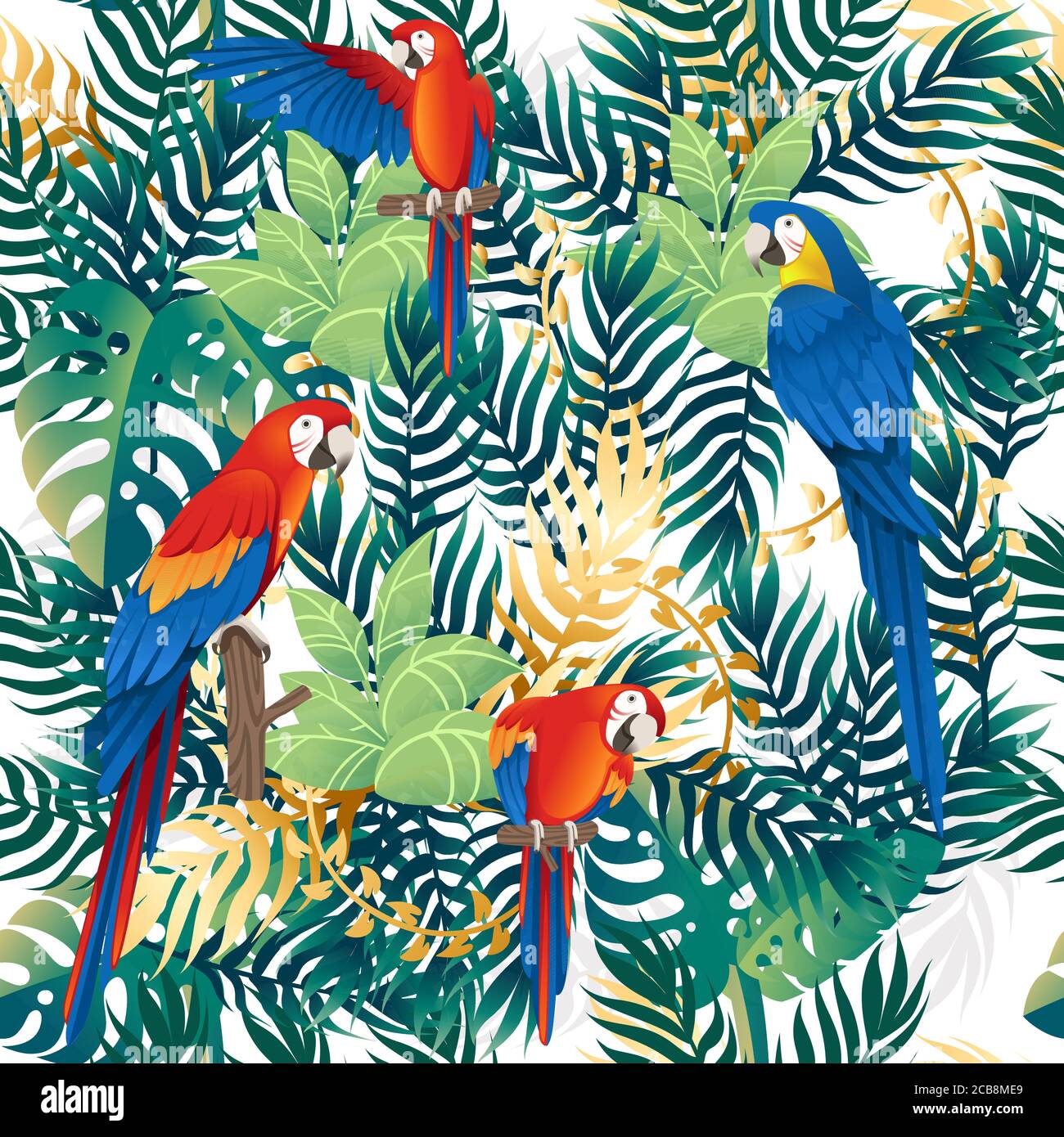 Seamless pattern cute Ara parrot sit with green leaves cartoon animal  design flat vector illustration on white background Stock Vector Image &  Art - Alamy