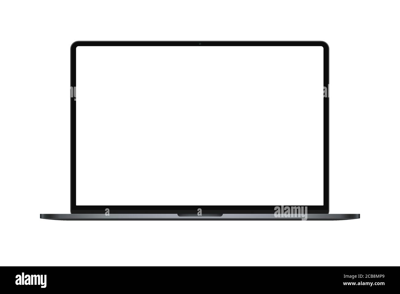Modern dark metal thin frame laptop isolated, realistic notebook or ultrabook mockup for inserting any UI interface, business presentation or advertisment vector illustration Stock Vector