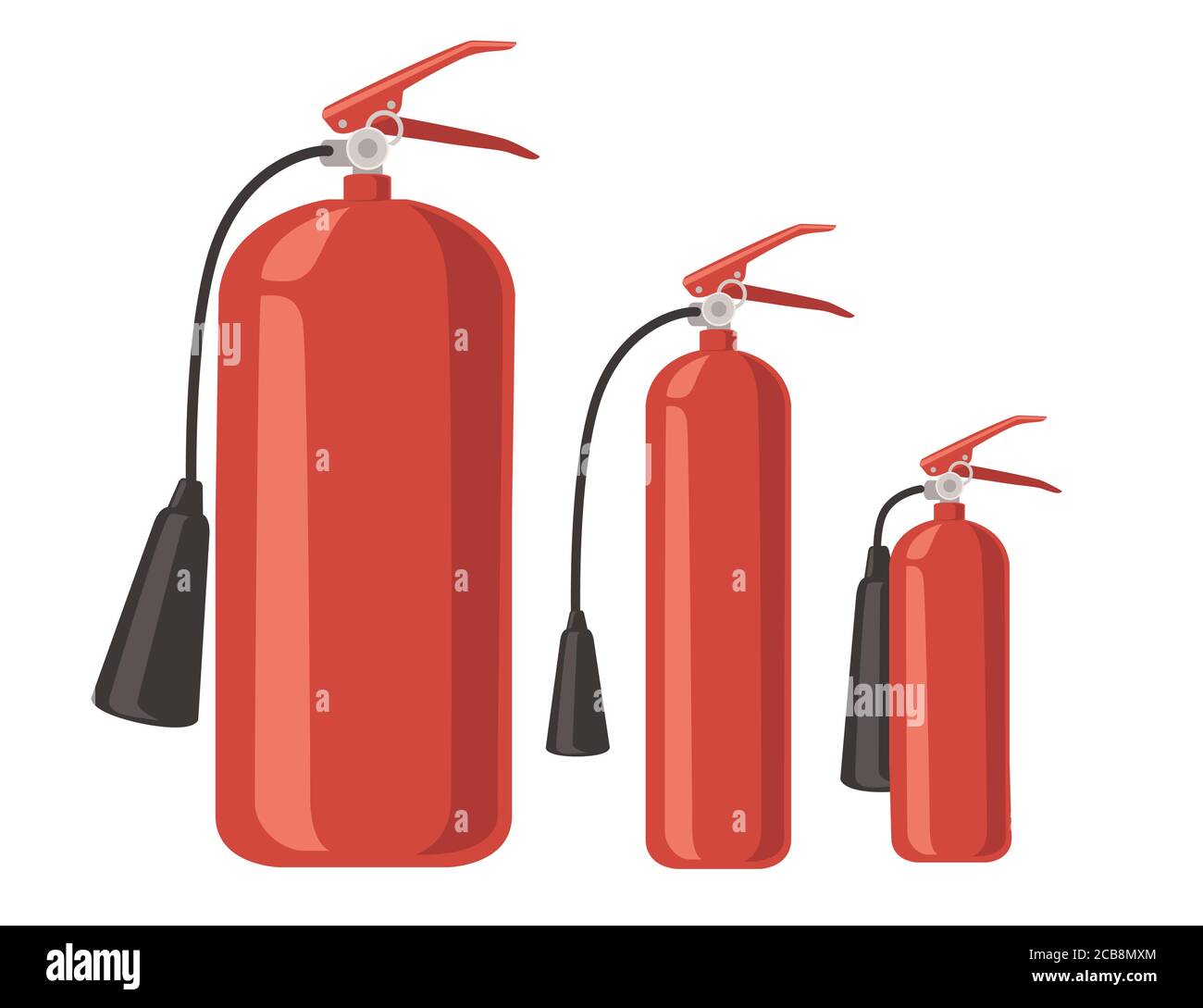 Set of different size fire extinguisher fire-fighting equipment flat vector illustration on white background Stock Vector