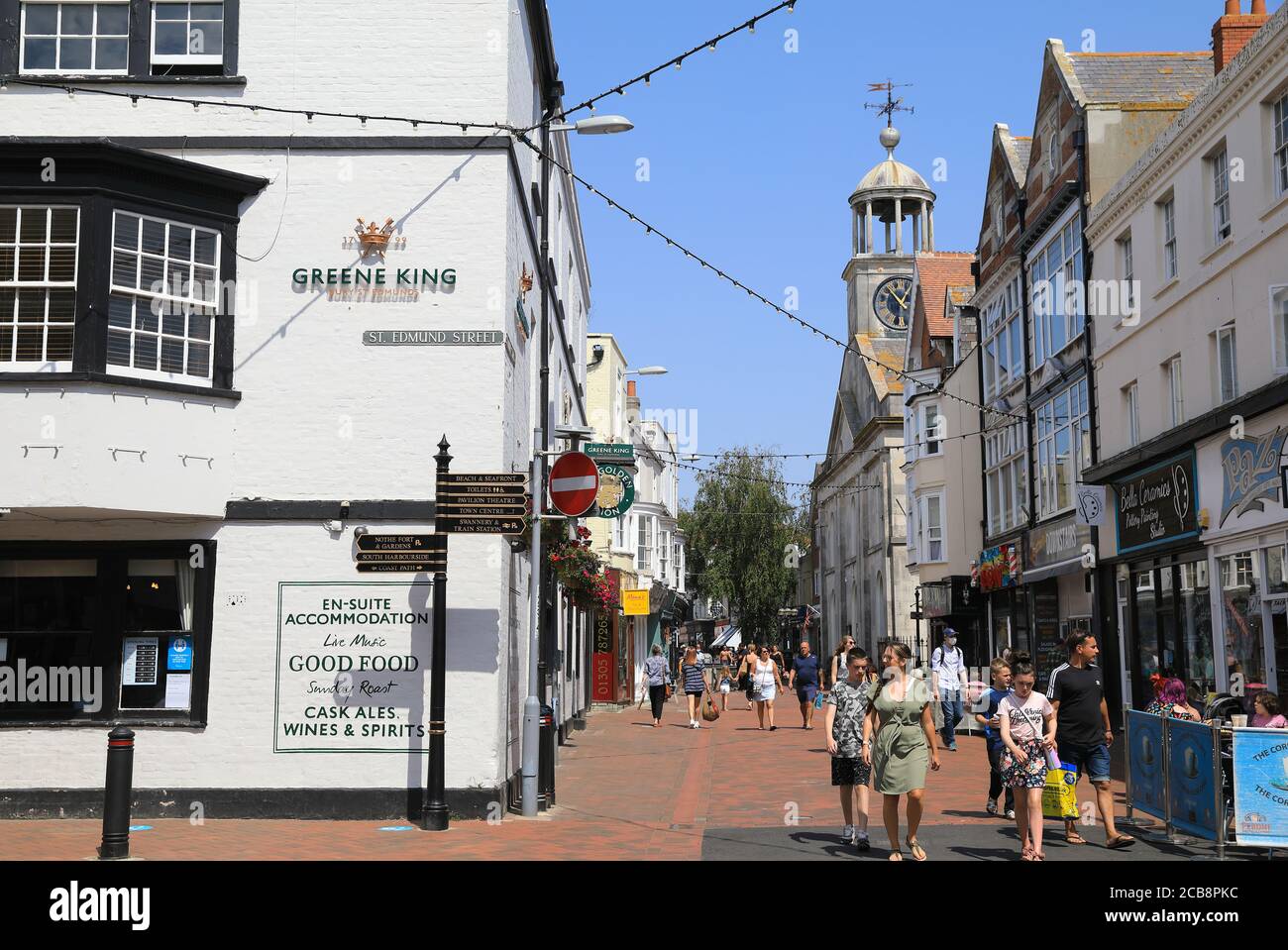 St Mary Street, the main pedestrianised street in Weymouth, Dorset, UK Stock Photo