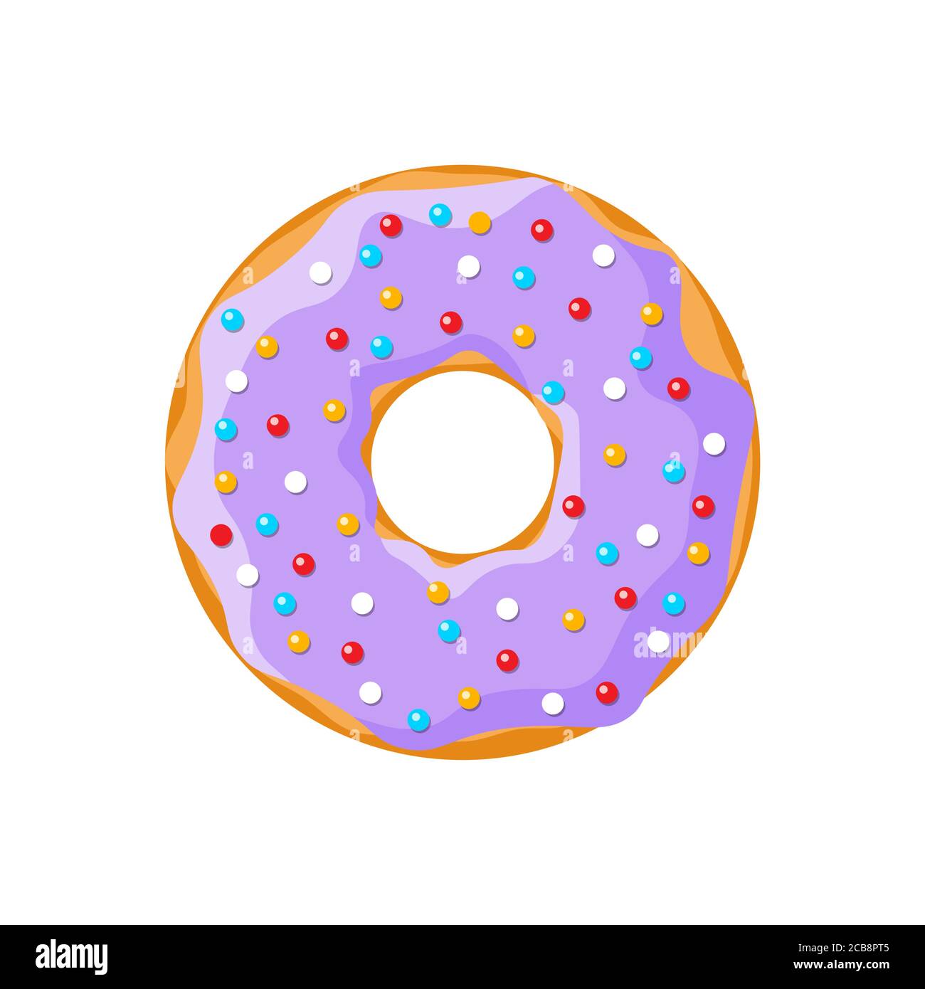 Cartoon tasty donut isolated on white background. Purple colour glazed  doughnut top view for cake cafe decoration or menu design. Vector flat eps  illustration Stock Vector Image & Art - Alamy