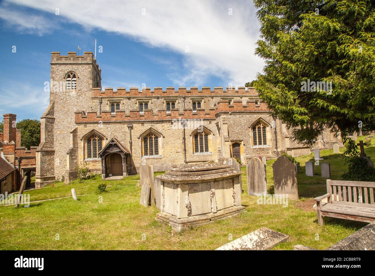 The parish church of Saint Mary the Virgin in the Oxfordshire village of Ewelme the final resting place of author Jerome K Jerome and his wife Ettie Stock Photo