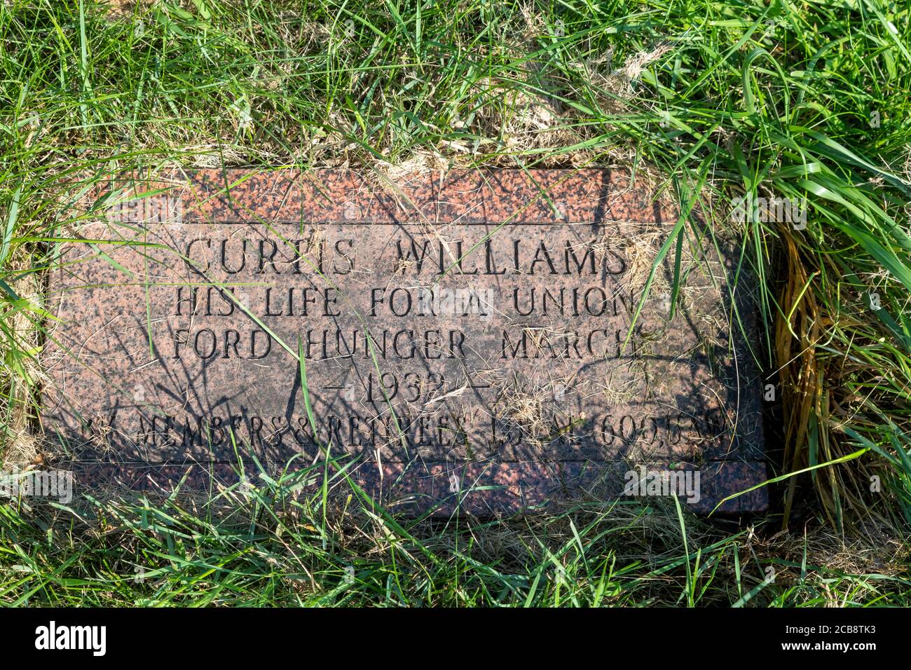 Detroit, Michigan - The cenotaph for Curtis Williams, one of the five unemployed workers shot to death by police and Ford security guards during the 1 Stock Photo