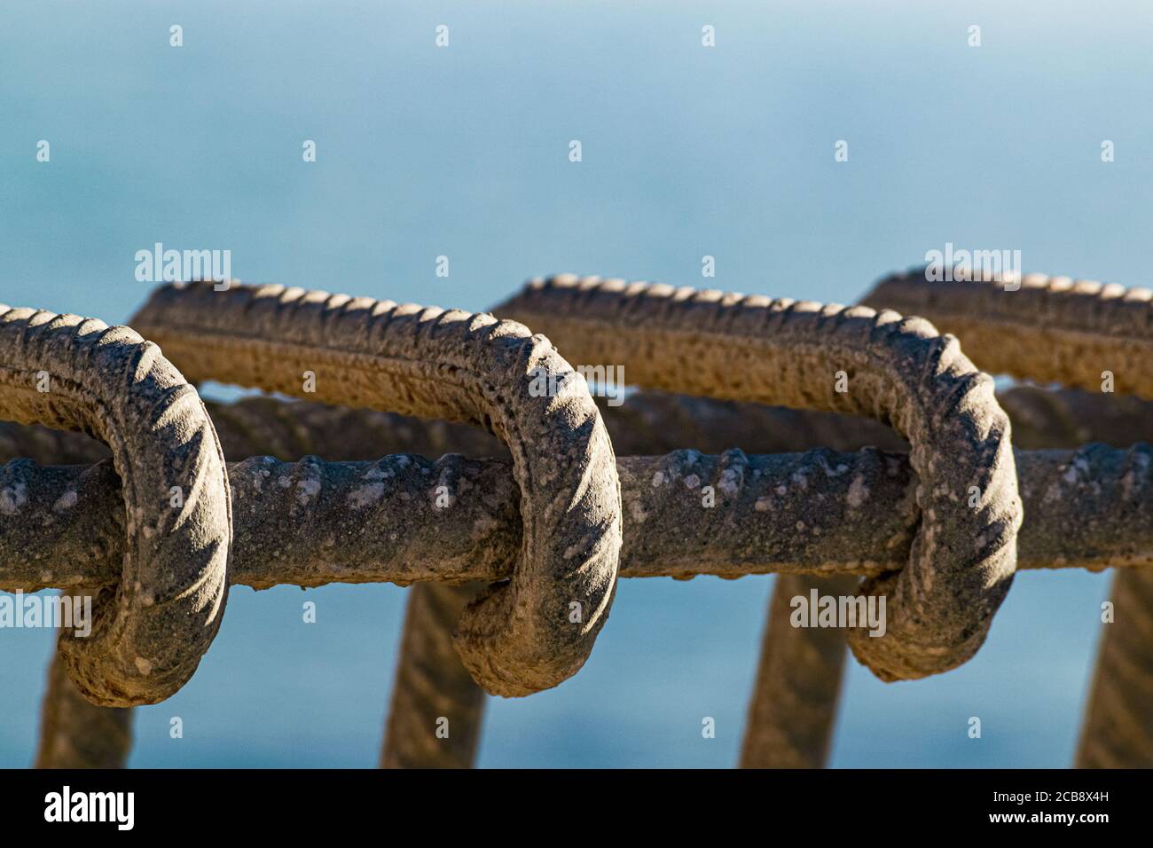 Close-up on iron bar reinforcement on a construction site. Stock Photo