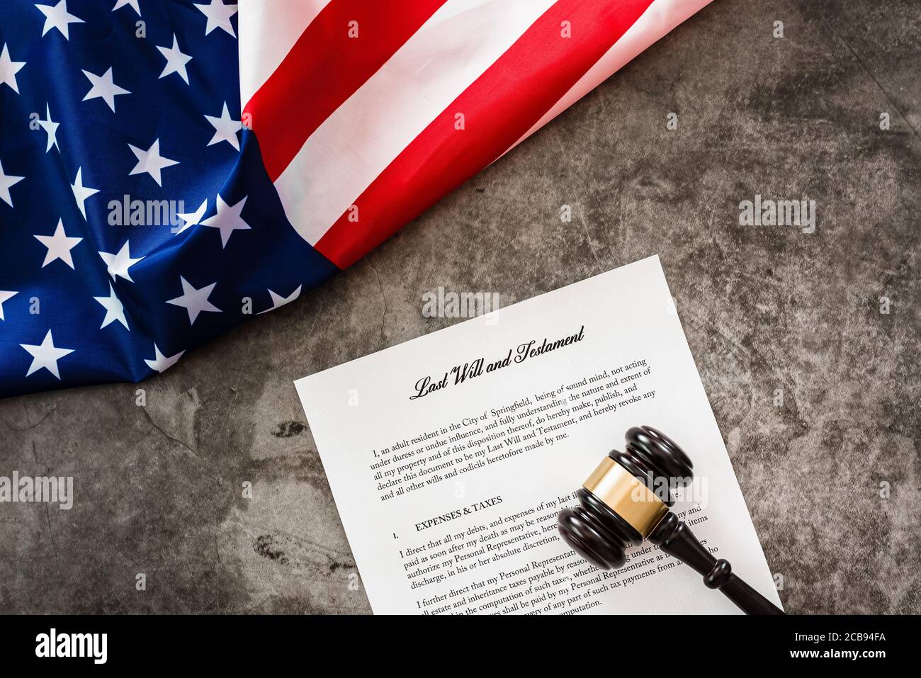 Document of last wills and testament, background with gavel of a lawyer