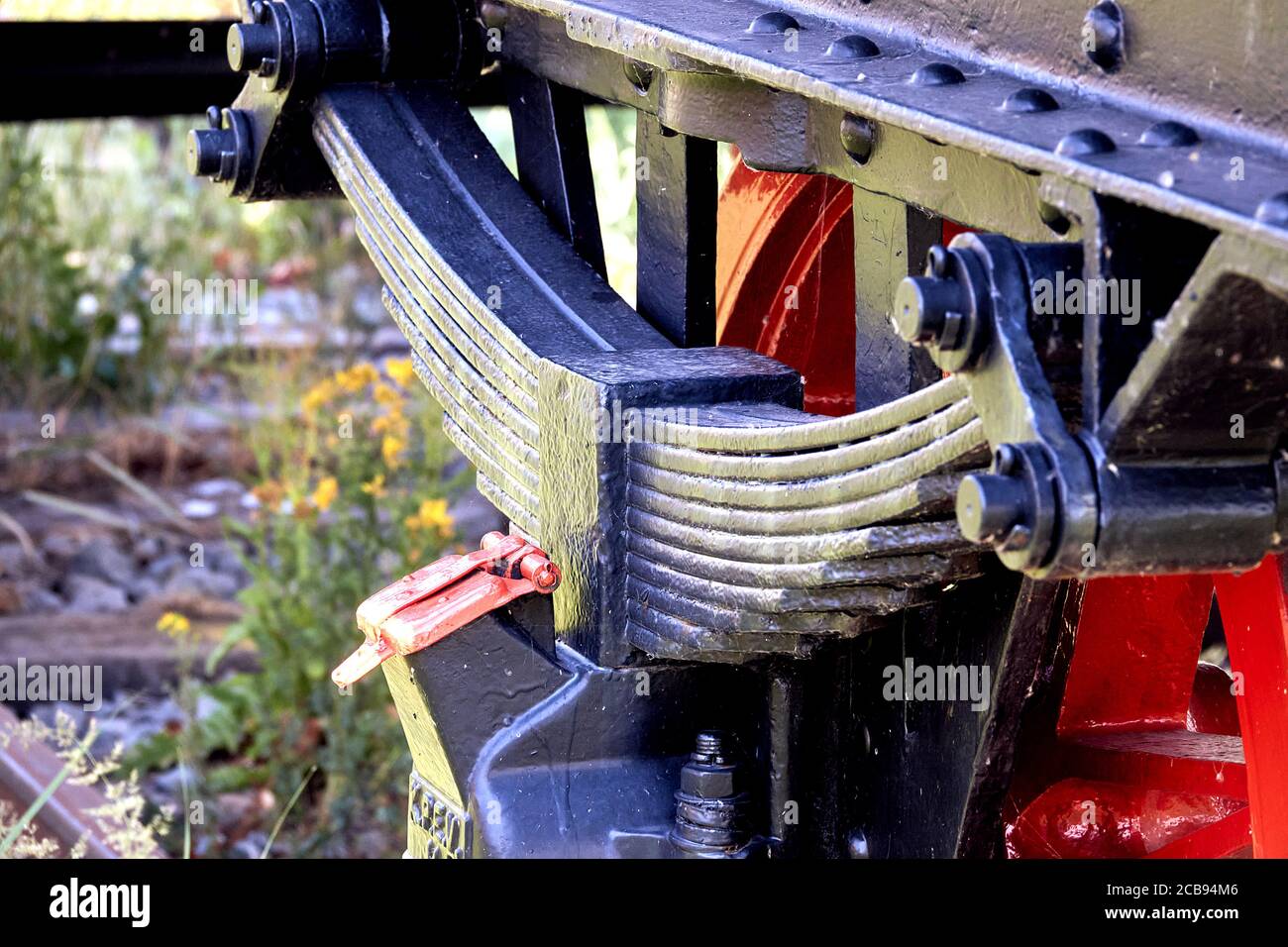 Closeup shot of parts of a train at daytime Stock Photo Alamy