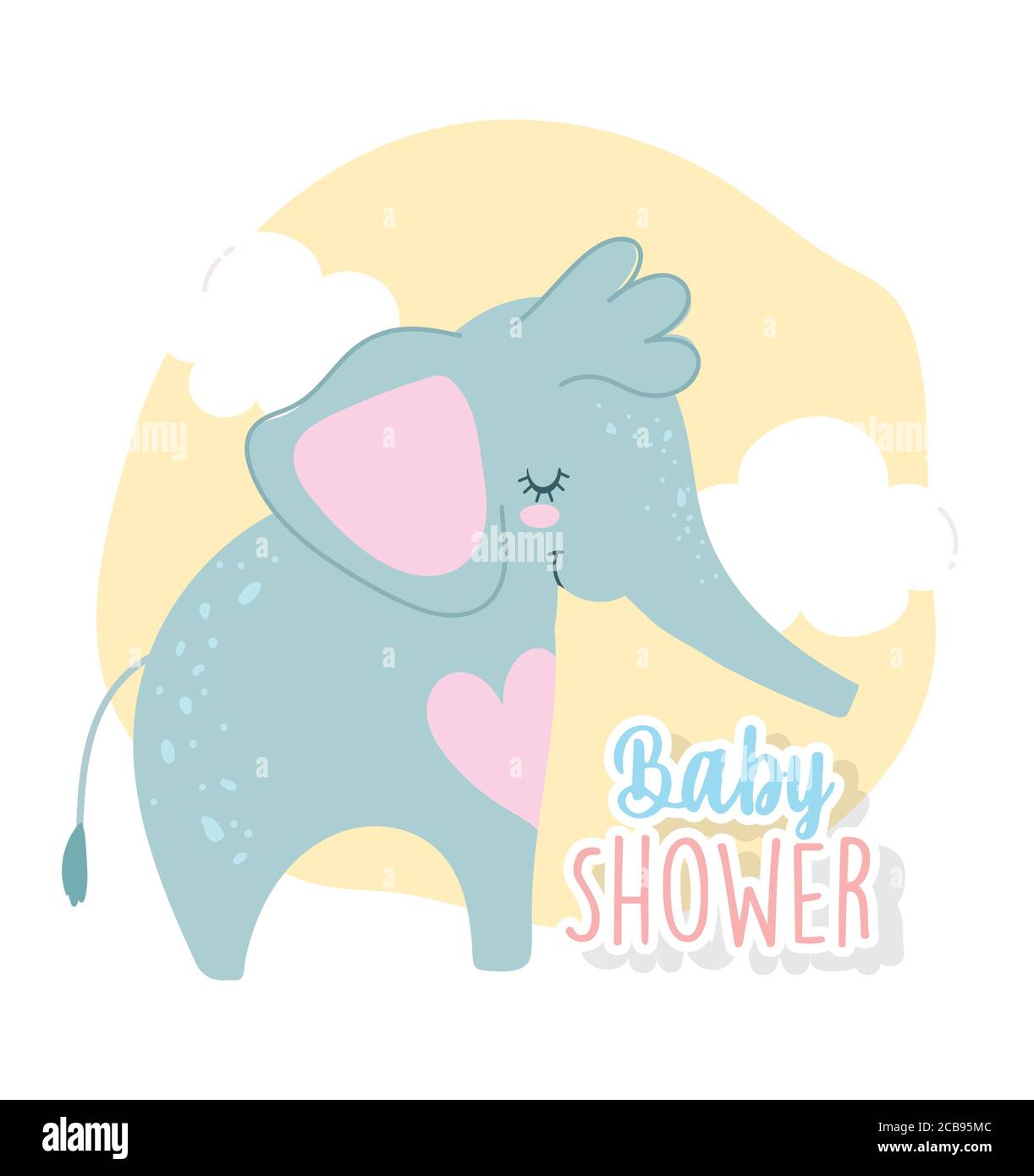 baby shower boy. Cute elephant with balloons. Stock Vector