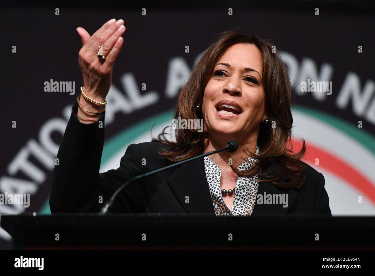 Democratic presidential candidate U.S. Sen. Kamala Harris (D-CA) speaks at the National Action Network's annual convention, April 5, 2019 in New York Stock Photo