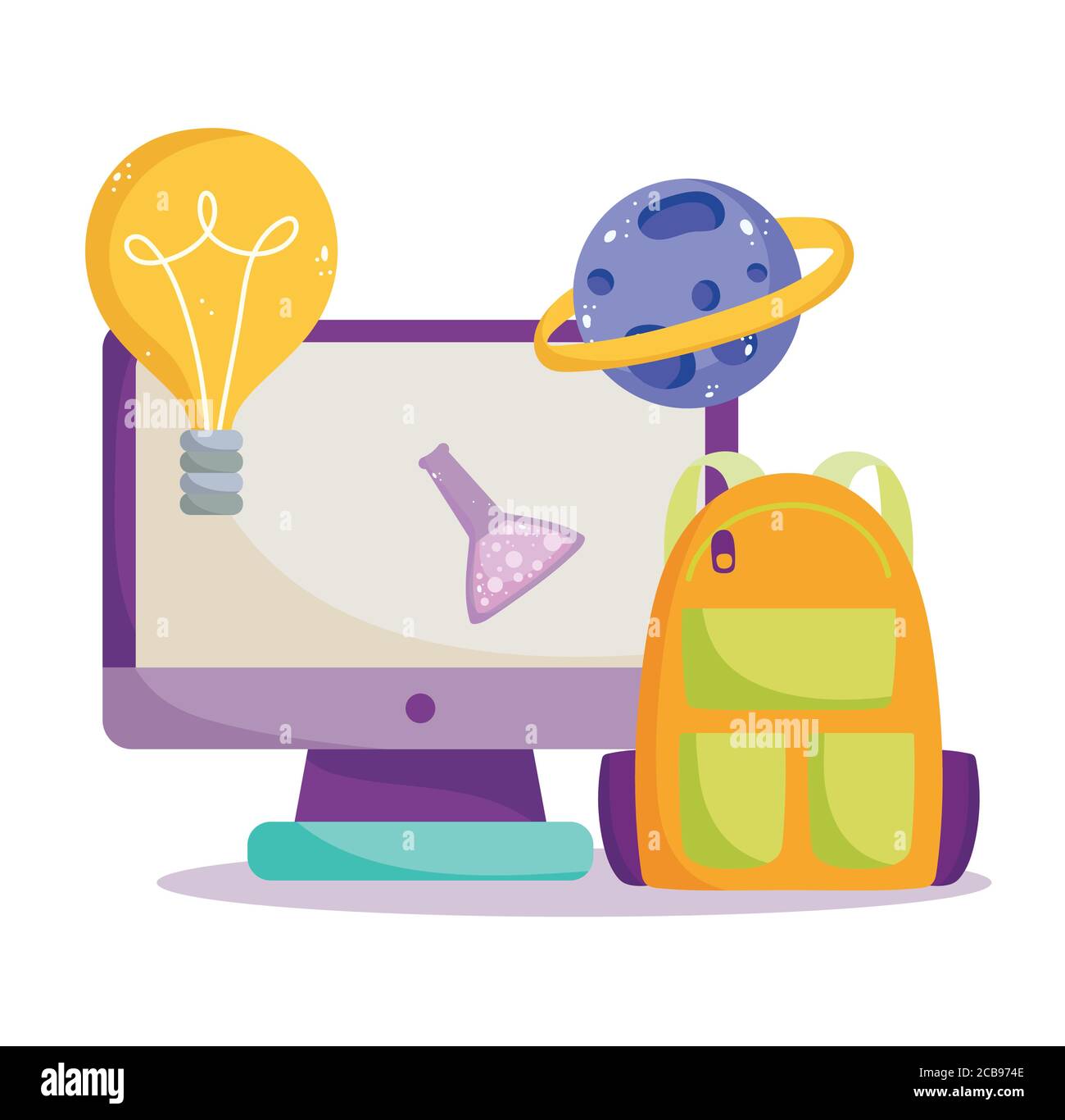 back to school, computer backpack science chemistry flask planet online ...
