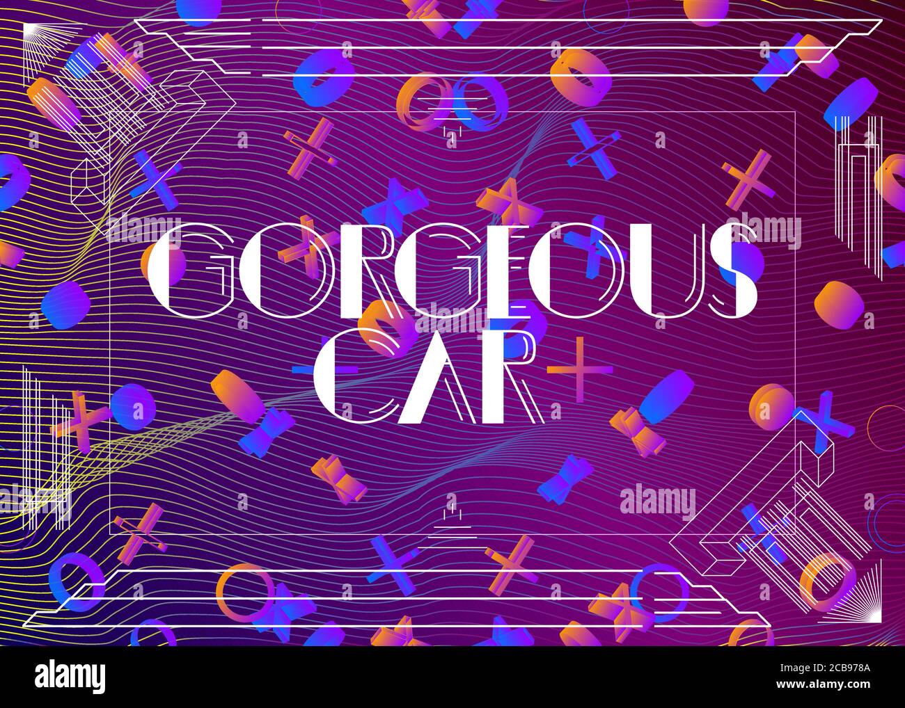 Art Deco Gorgeous Car text. Decorative greeting card, sign with vintage ...