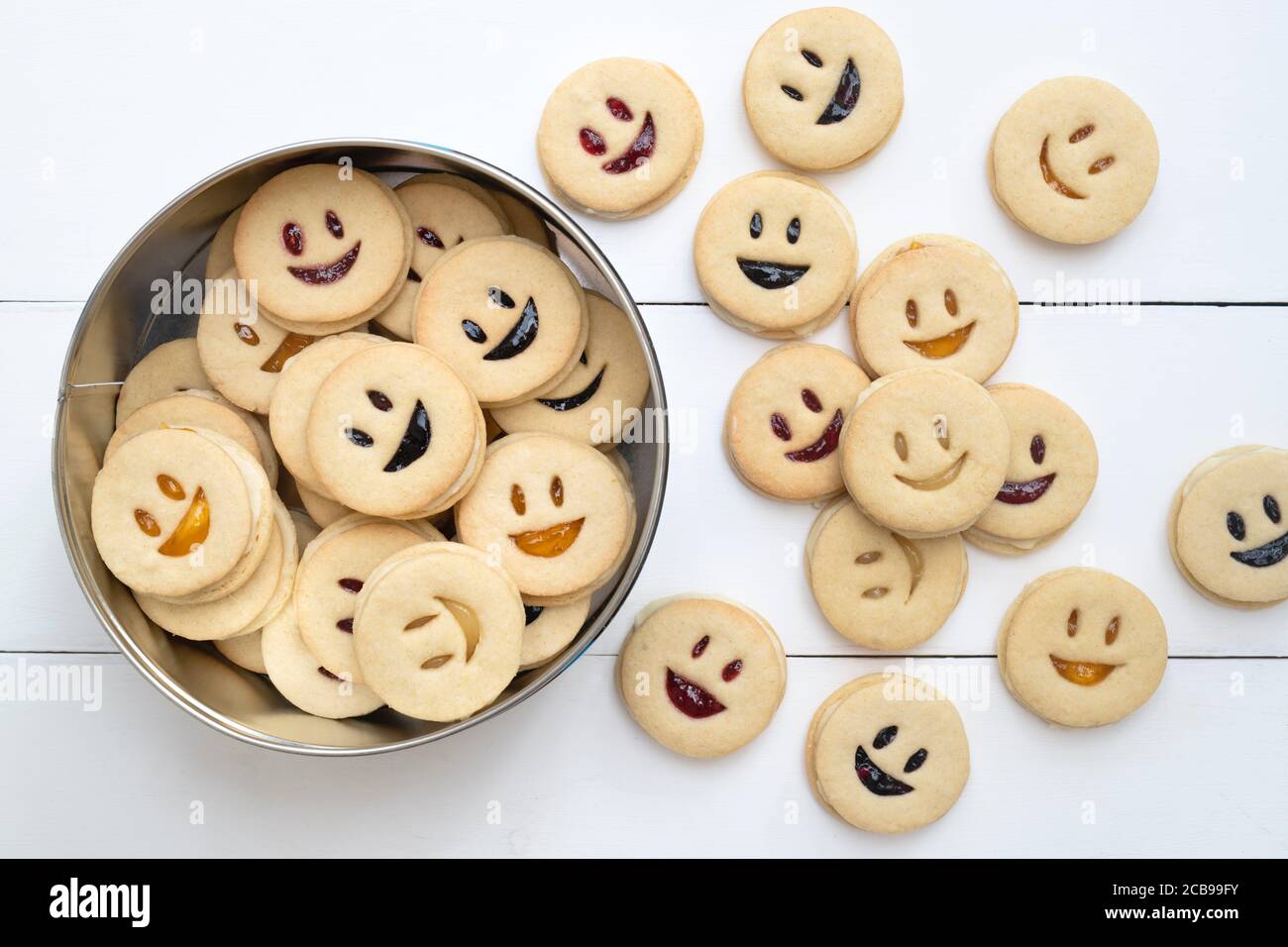 Homemade Jammie Dodgers. Smiling face biscuits Stock Photo   Alamy