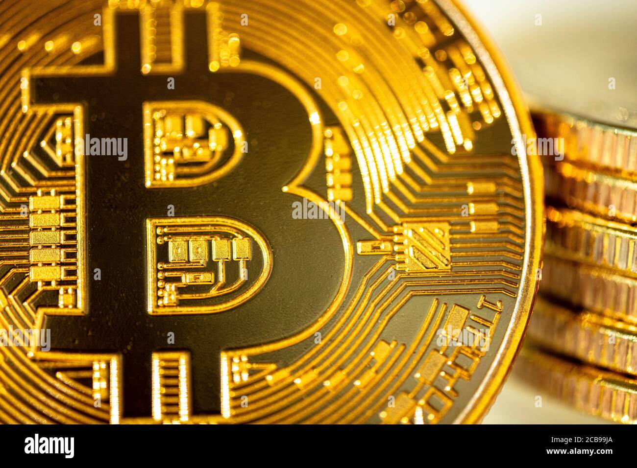 Bitcoin cryptocurrency - photo of golden bitcoin physical gold coin Stock  Photo - Alamy