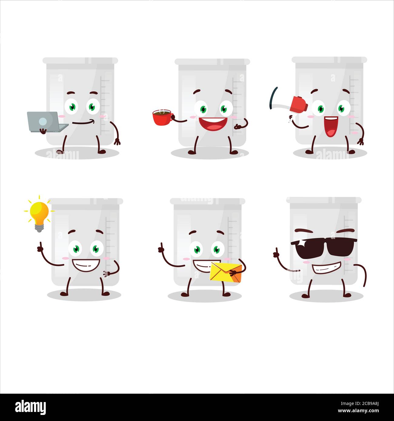 Science bottle cartoon character with various types of business ...