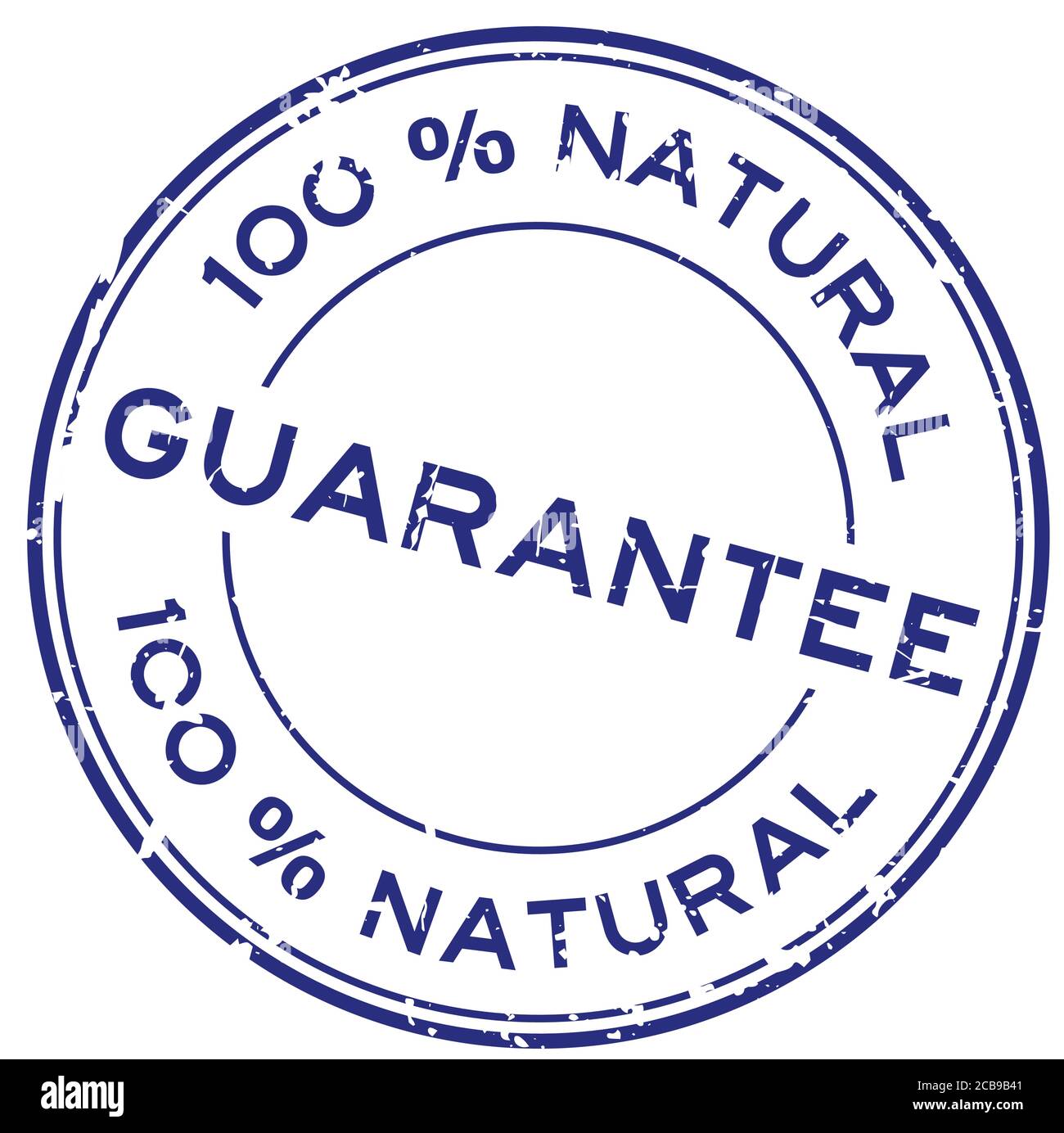 Grunge blue 100 percent natural guarantee round rubber seal stamp on ...