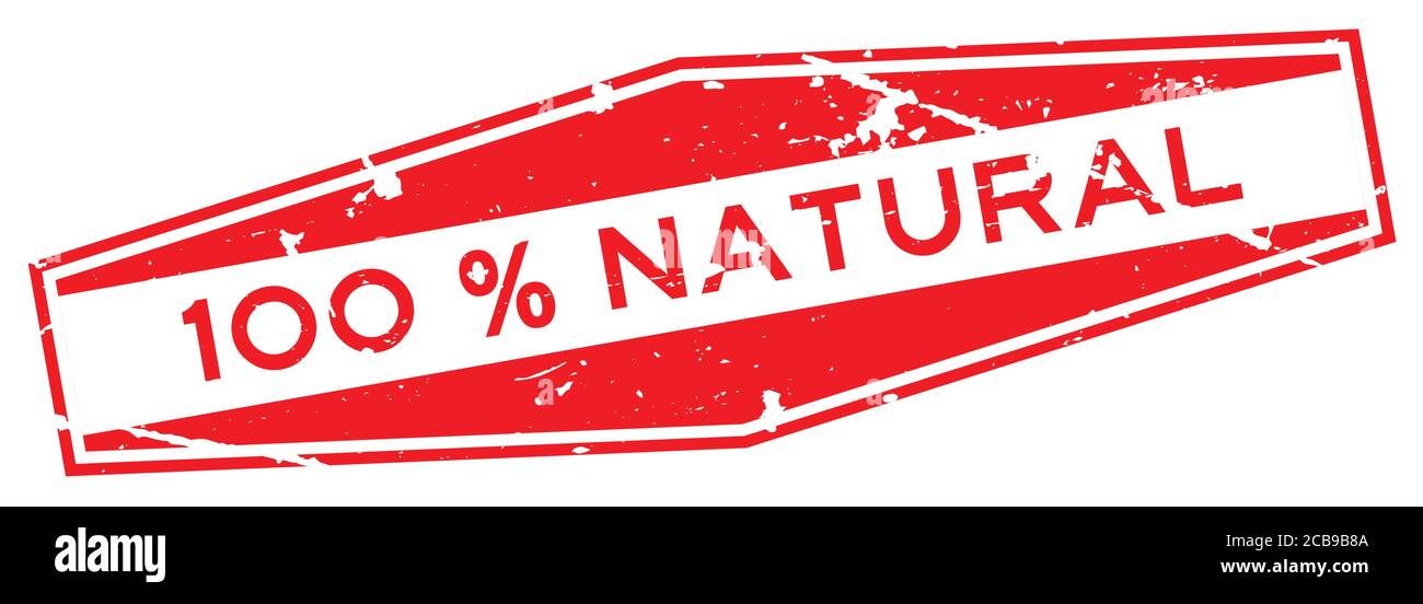 Grunge red 100 percent natural word hexagon rubber seal business stamp ...