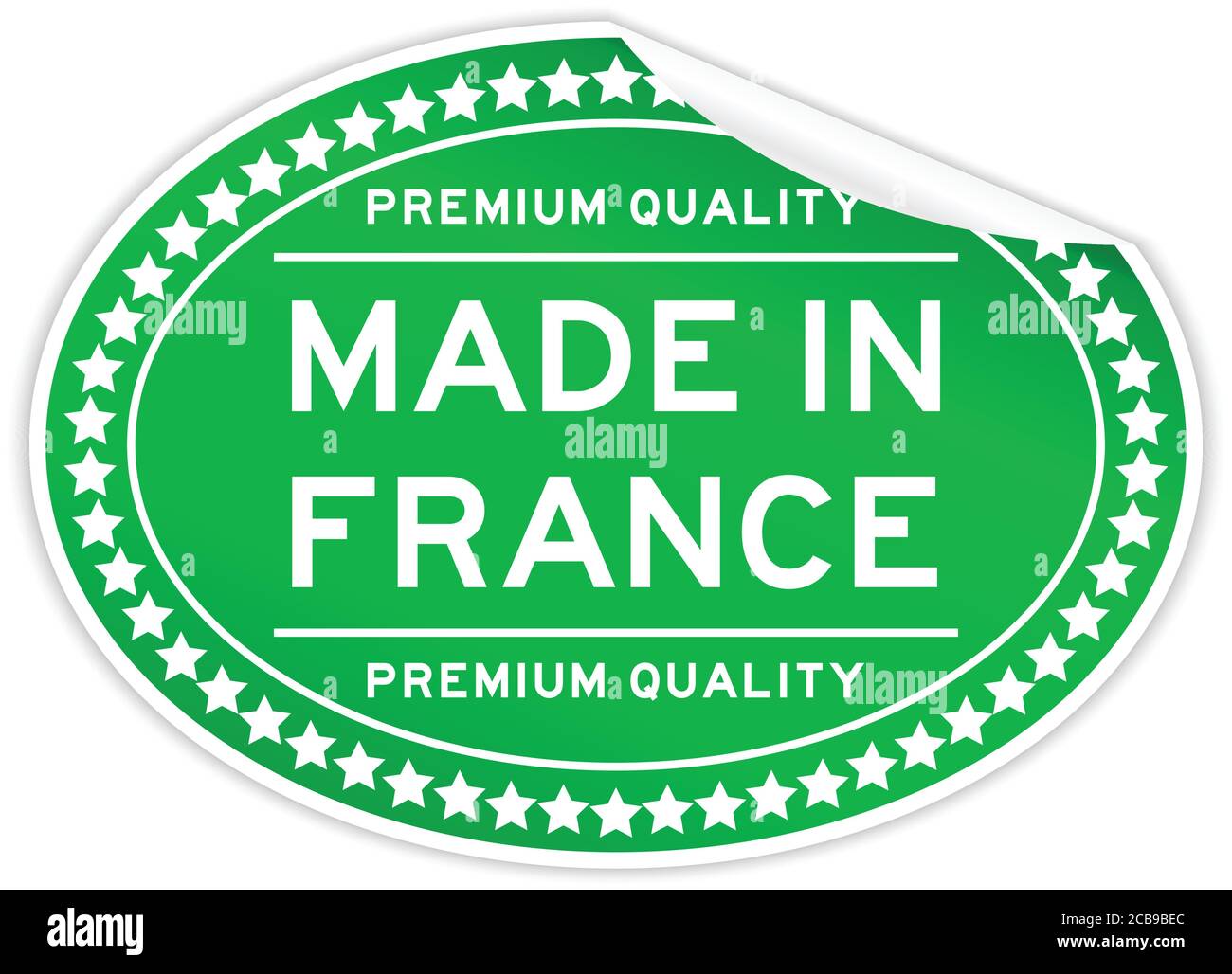 Peel off premium quality made in France word green color oval sticker on white background Stock Vector