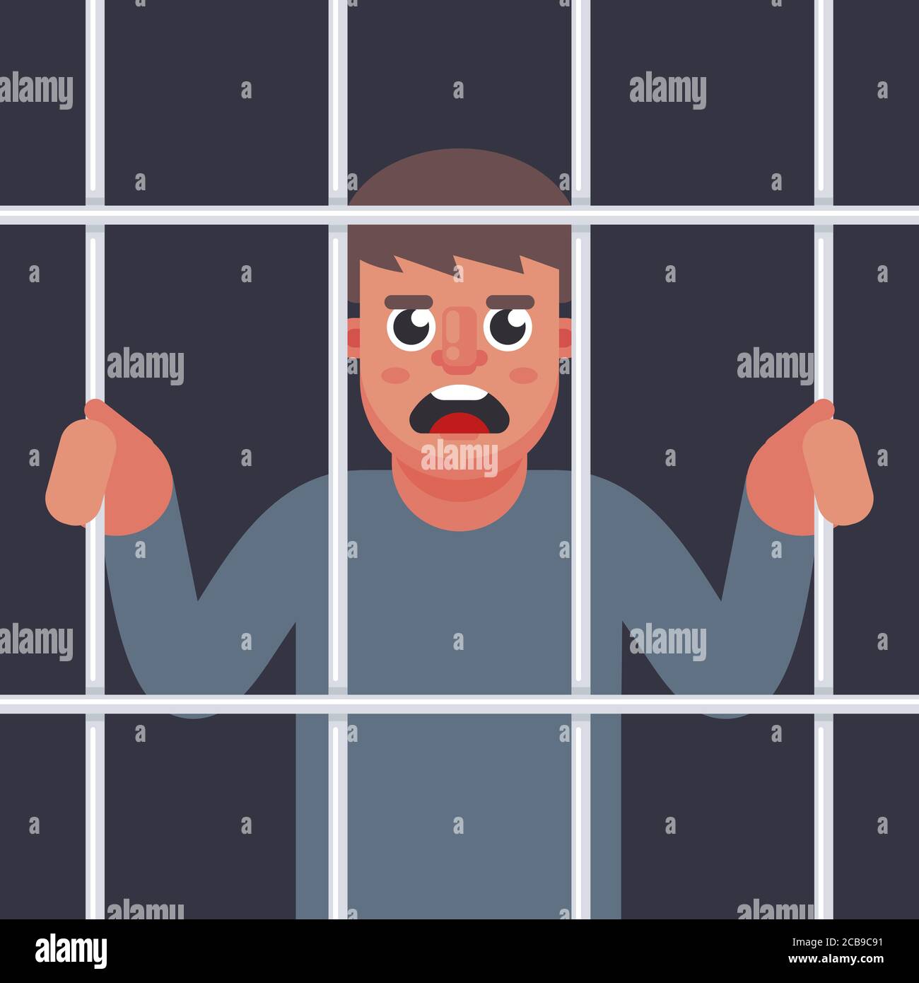 male criminal behind bars. man in jail. flat vector illustration Stock