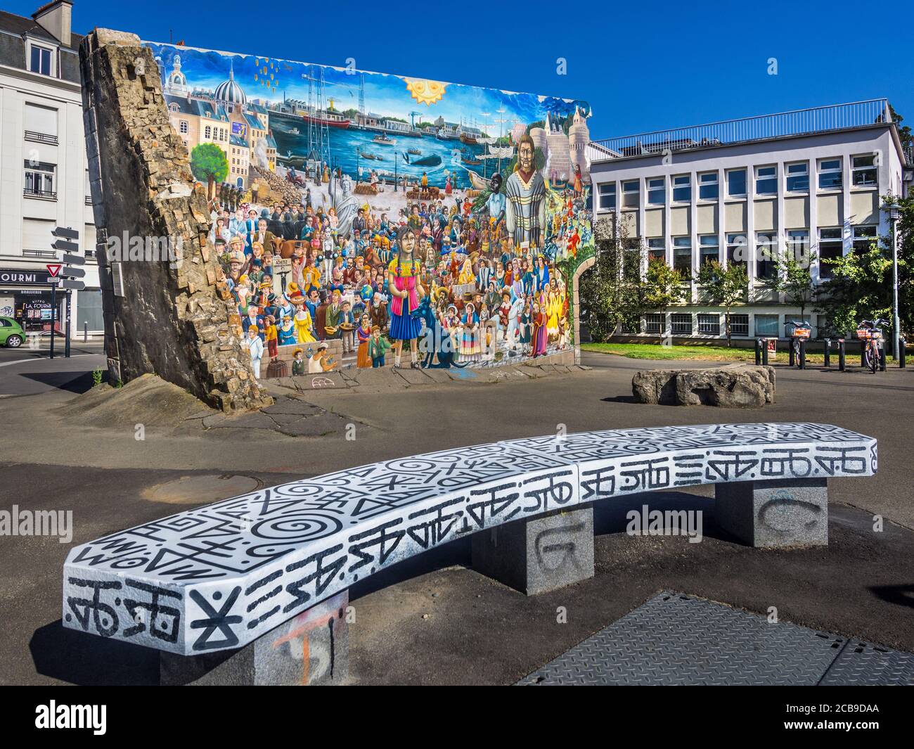 'La Fresque des Géants' street art mural in Nantes, Loire-Atlantique, France. Stock Photo