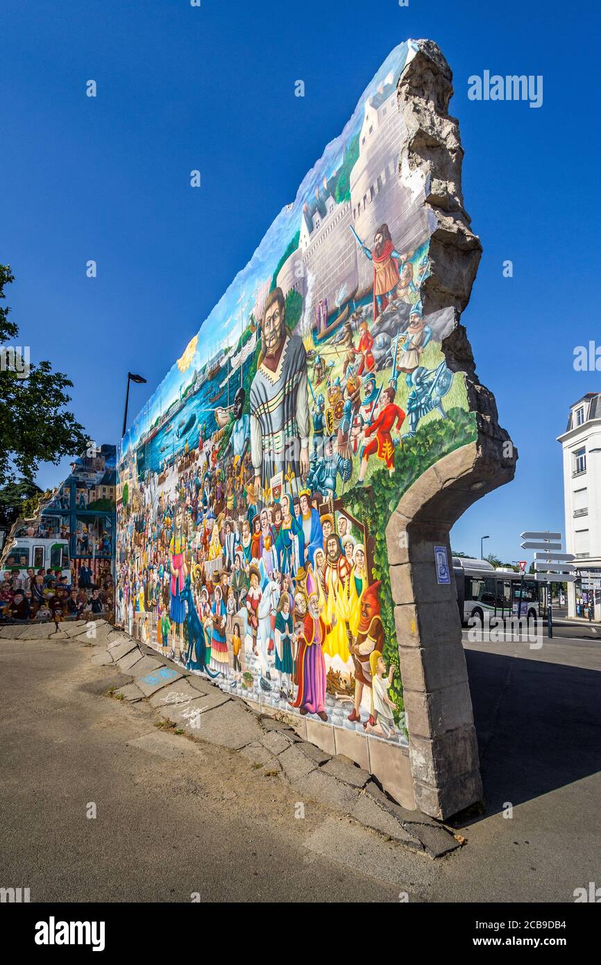 'La Fresque des Géants' street art mural in Nantes, Loire-Atlantique, France. Stock Photo