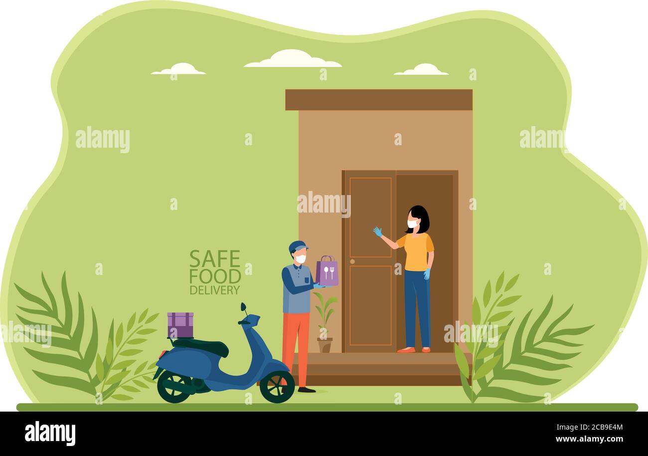 Safe fast food delivery at home during covid19 epidemic man