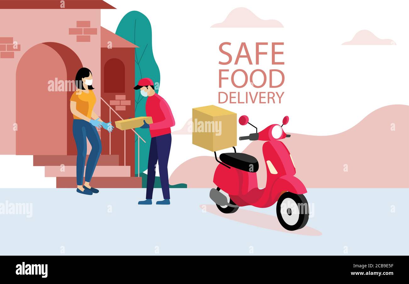 Safe fast food delivery at home during covid19 epidemic man
